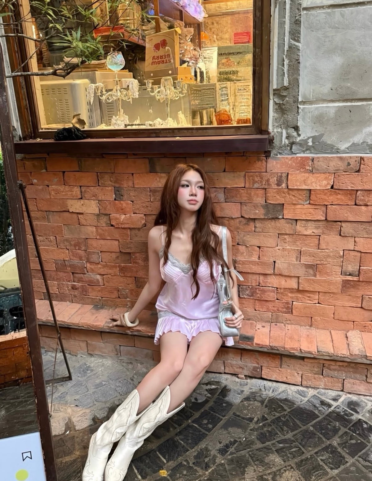 Mix Laces Satin Strap Dress