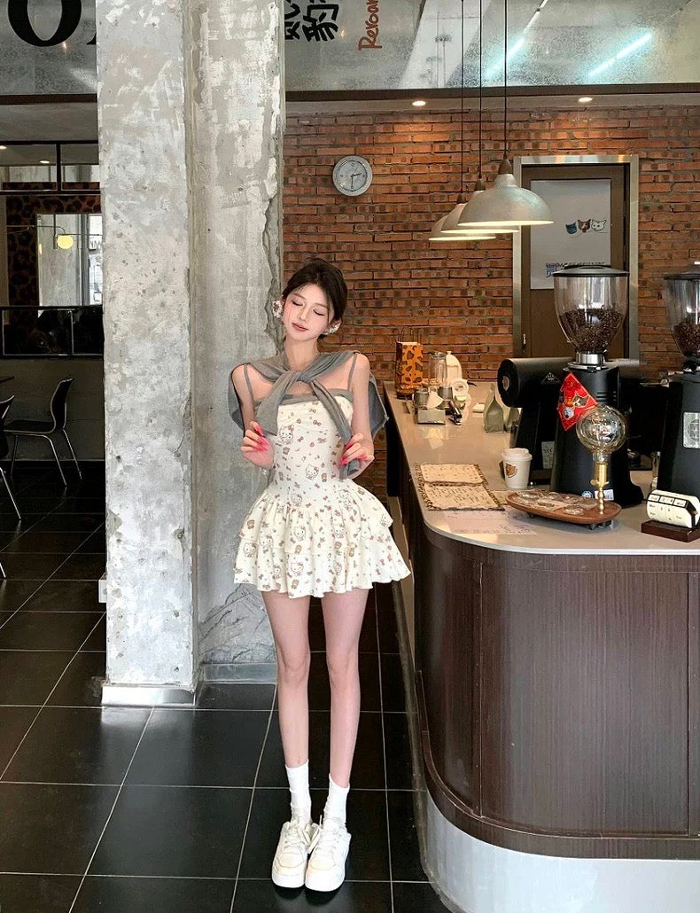 Kitty Tube Dress + Grey Cardigan Set