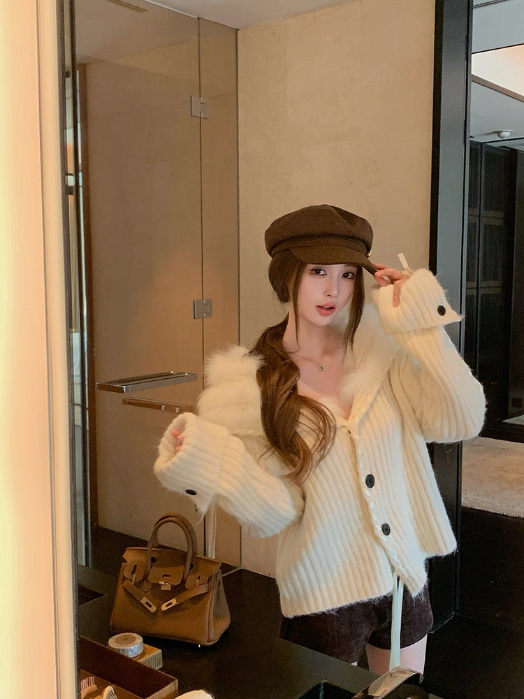 Cream Knitted Tie Sleeve Cardigan