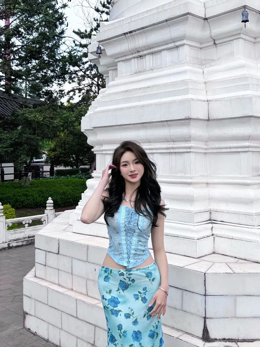 Blue Butterflies Mesh Top