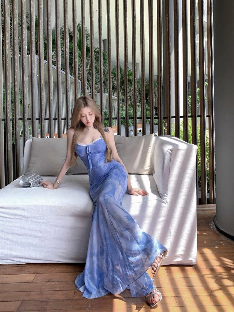 Lace Collar Blue, Purple Long Dress (S, M)