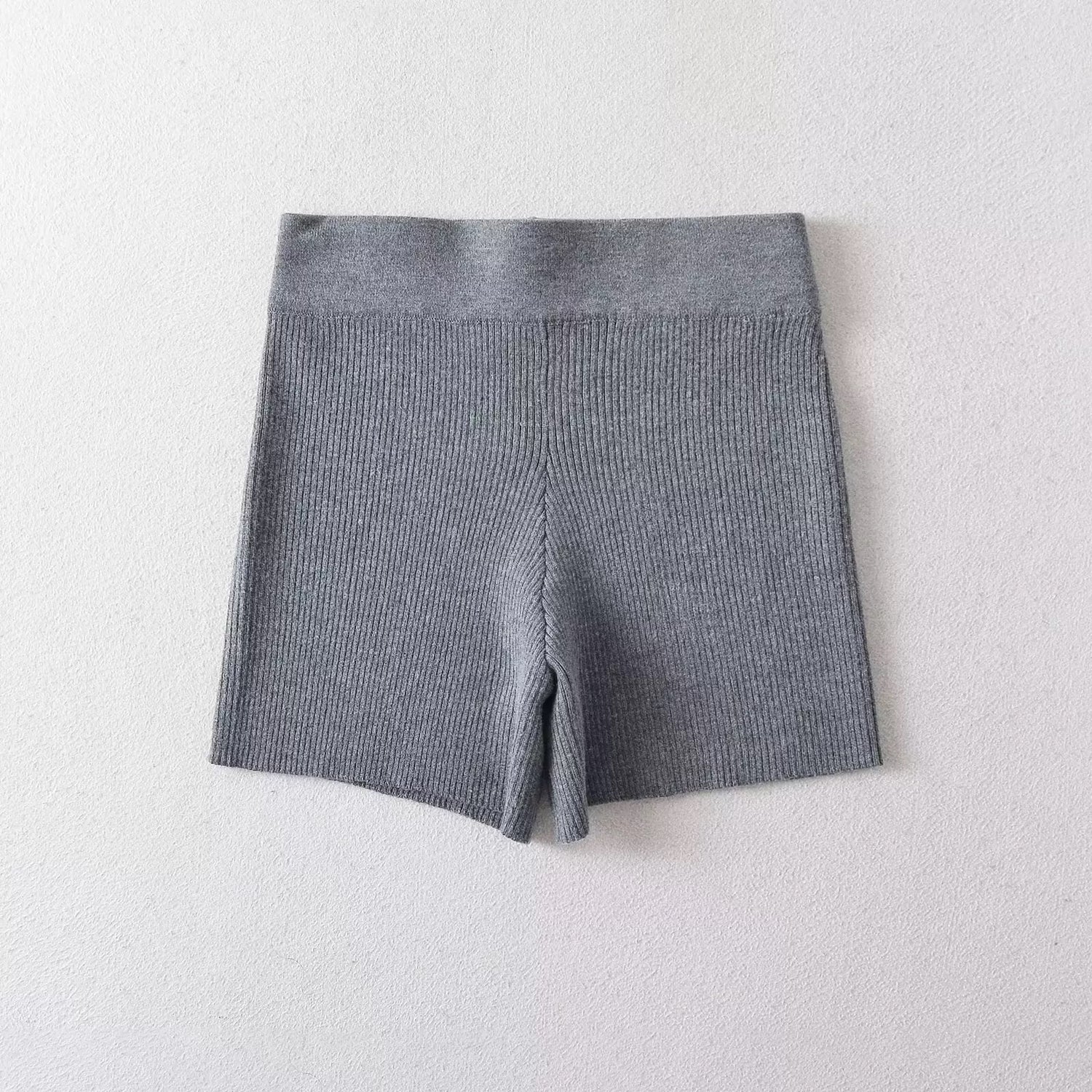 Grey Slim Fit Top + Shorts Two Piece Set with belt