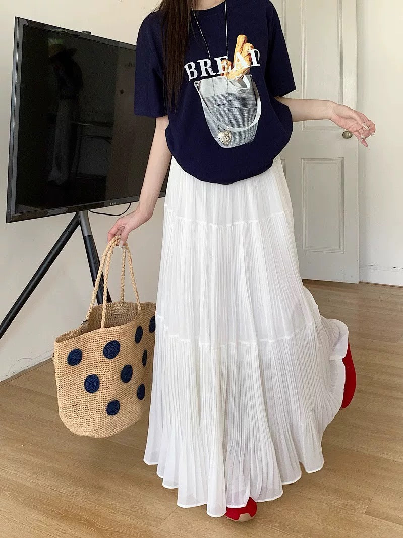 Pleated Chiffon Maxi Long Skirt