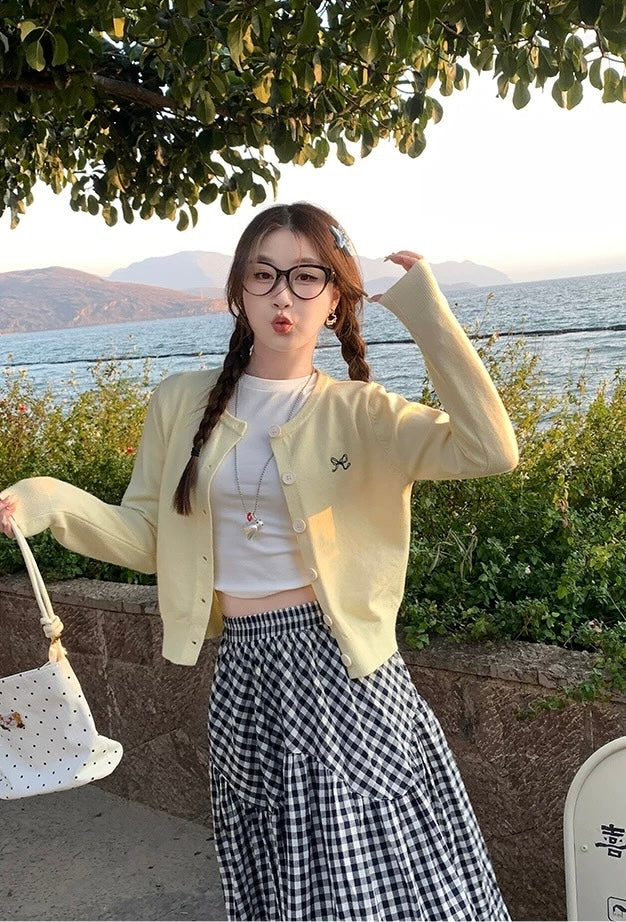 Ribbon Logo Long Sleeve Cardigan Top