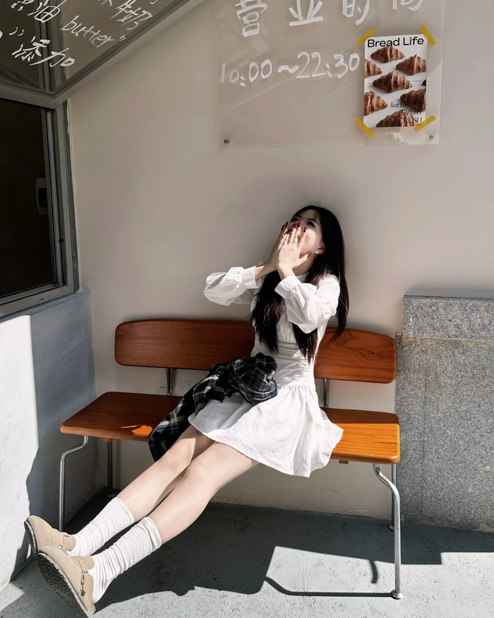 Round Collar Cream Long Sleeve Dress