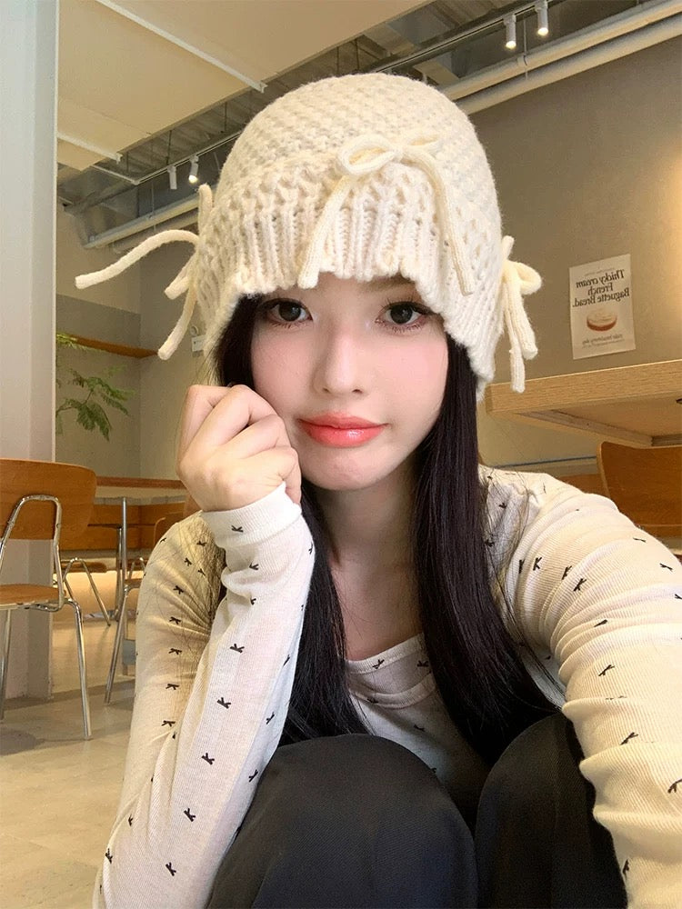H27 Ribbon Knitted Embroidery Hat