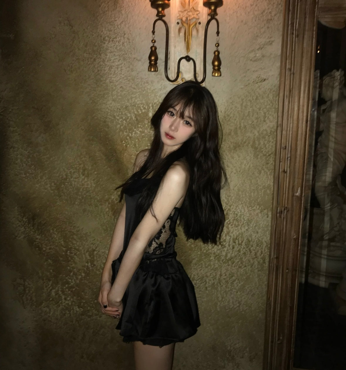Laces Waist Black Mini Dress (S, M)