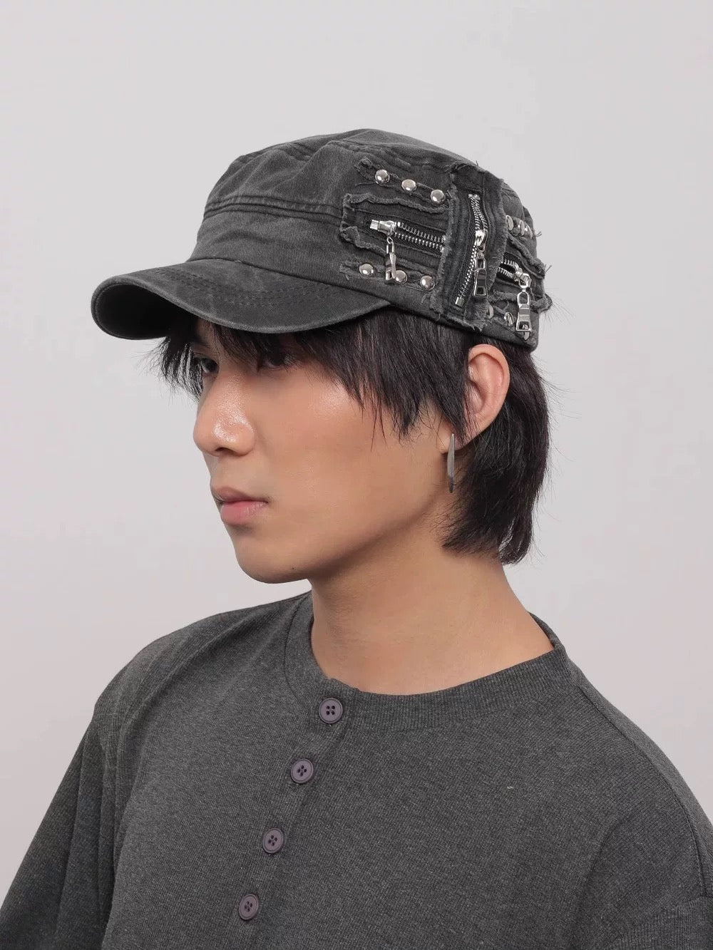 H36 Punk Zips Hat (White, Grey)