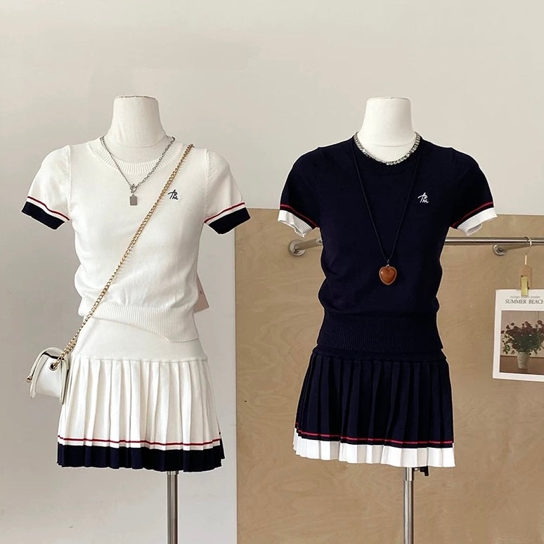 Knitted Top + Skirt Two Pieces Set