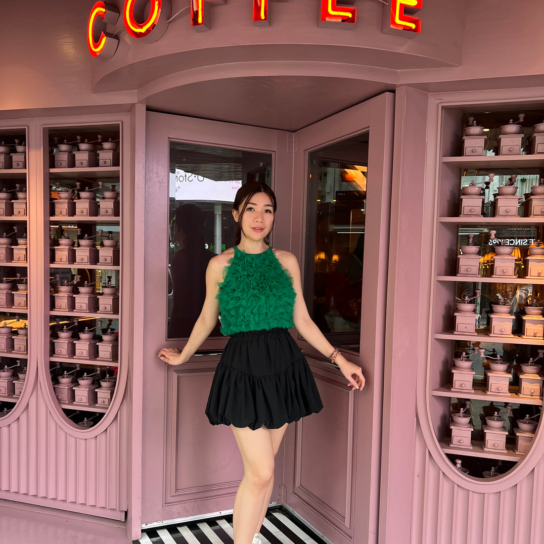 Premium Mesh Sleeveless Green Crop Top