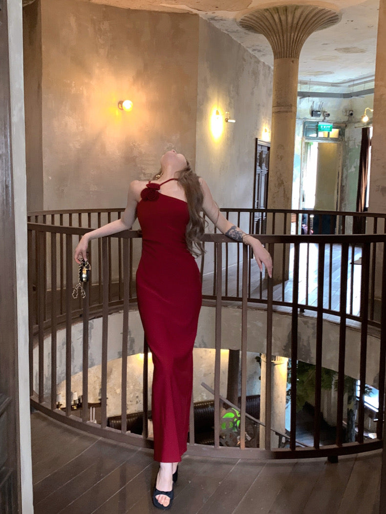Wine Red Long Dress (S)