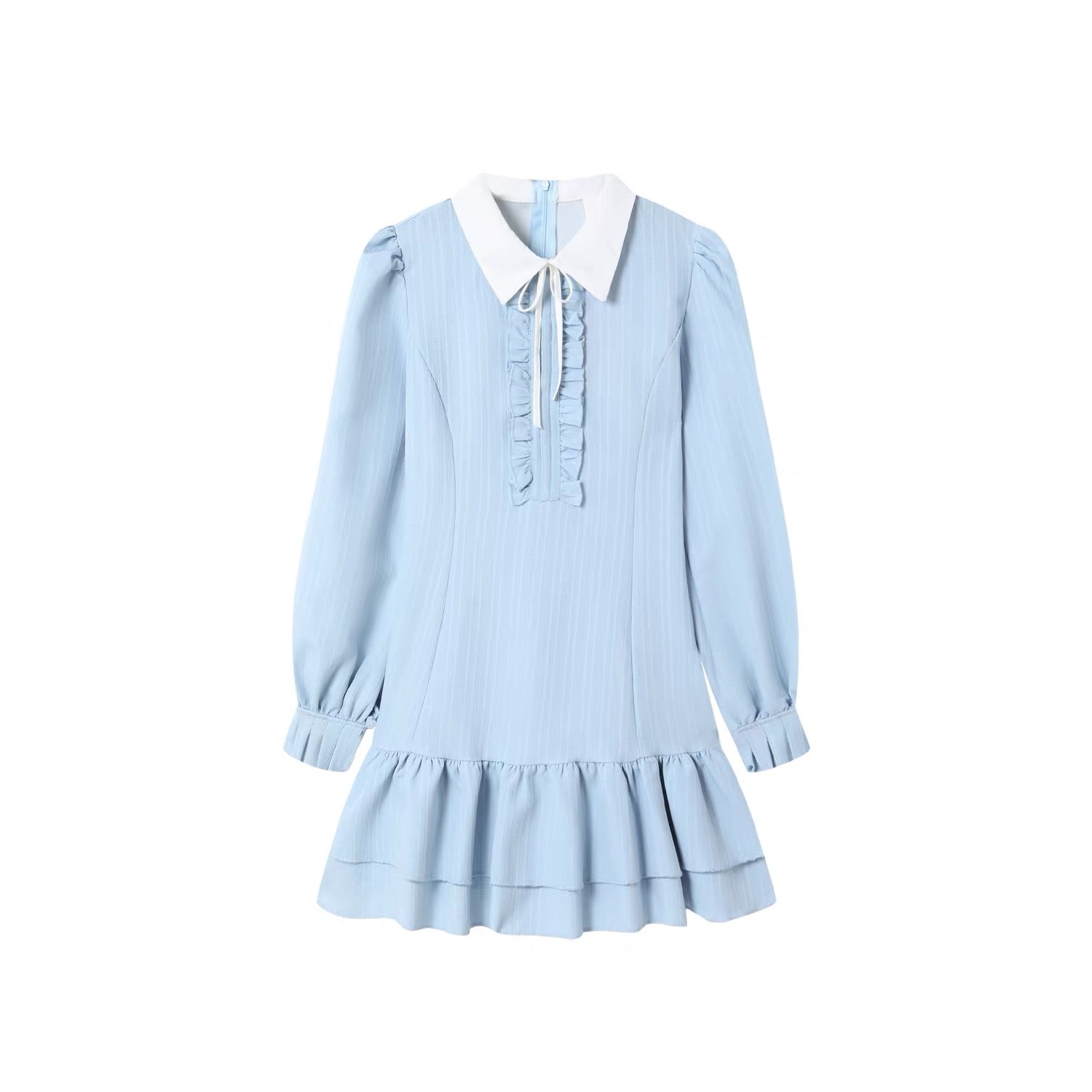 Uni White Collar Blue Long Sleeve Dress
