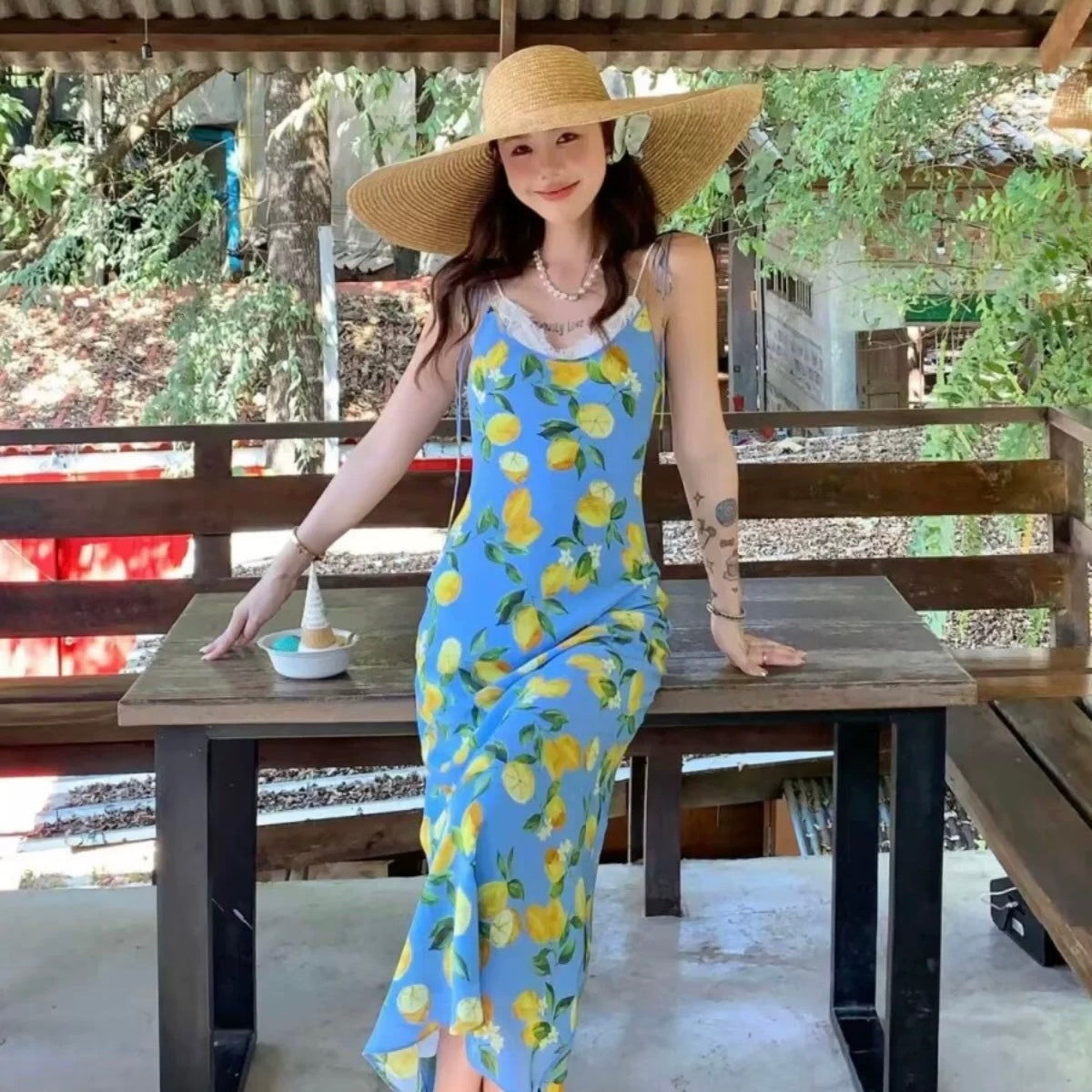 Lemon 🍋 Blue Long Dress (S) – Hearts & Kisses Fashion Boutique