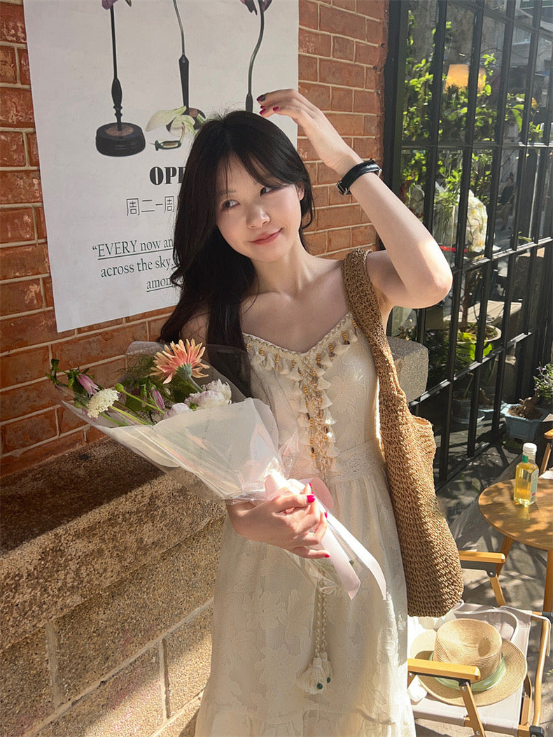 Seashell Beige Lacey Strap Dress (S)