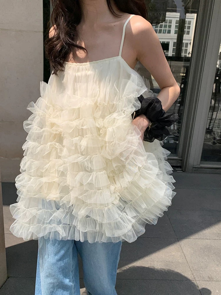 Cream Mesh Long Top