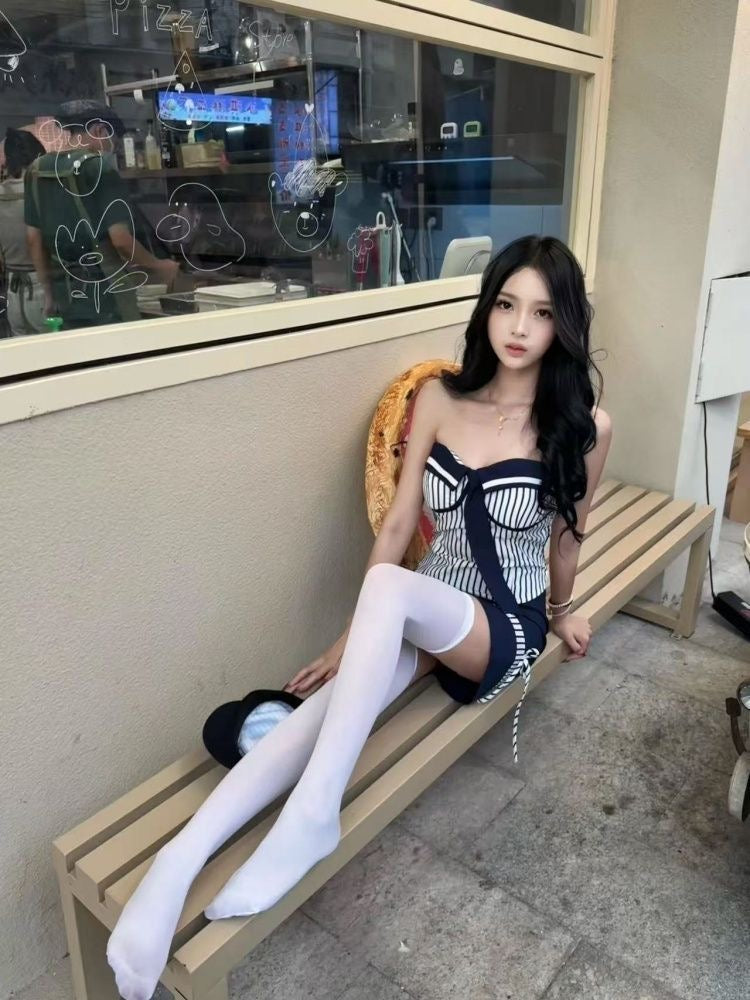 Sailor Tube Top + Skirt Two Pieces Set (S, M)