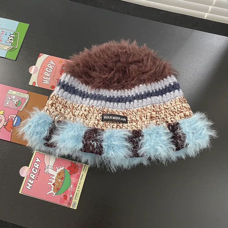 H28 Three Tone Knitted Fur Hat