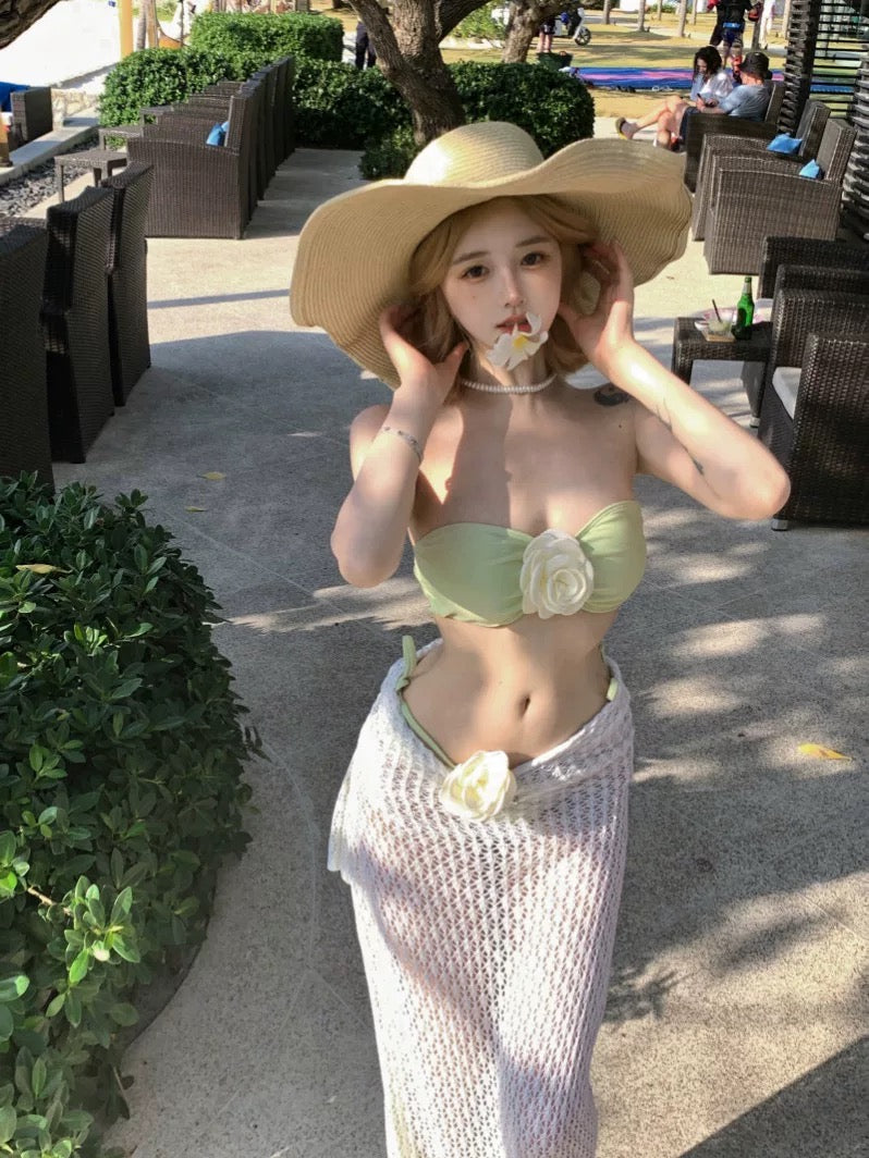 Bikini + Knitted Dress Three Pieces Set (5 Colours)