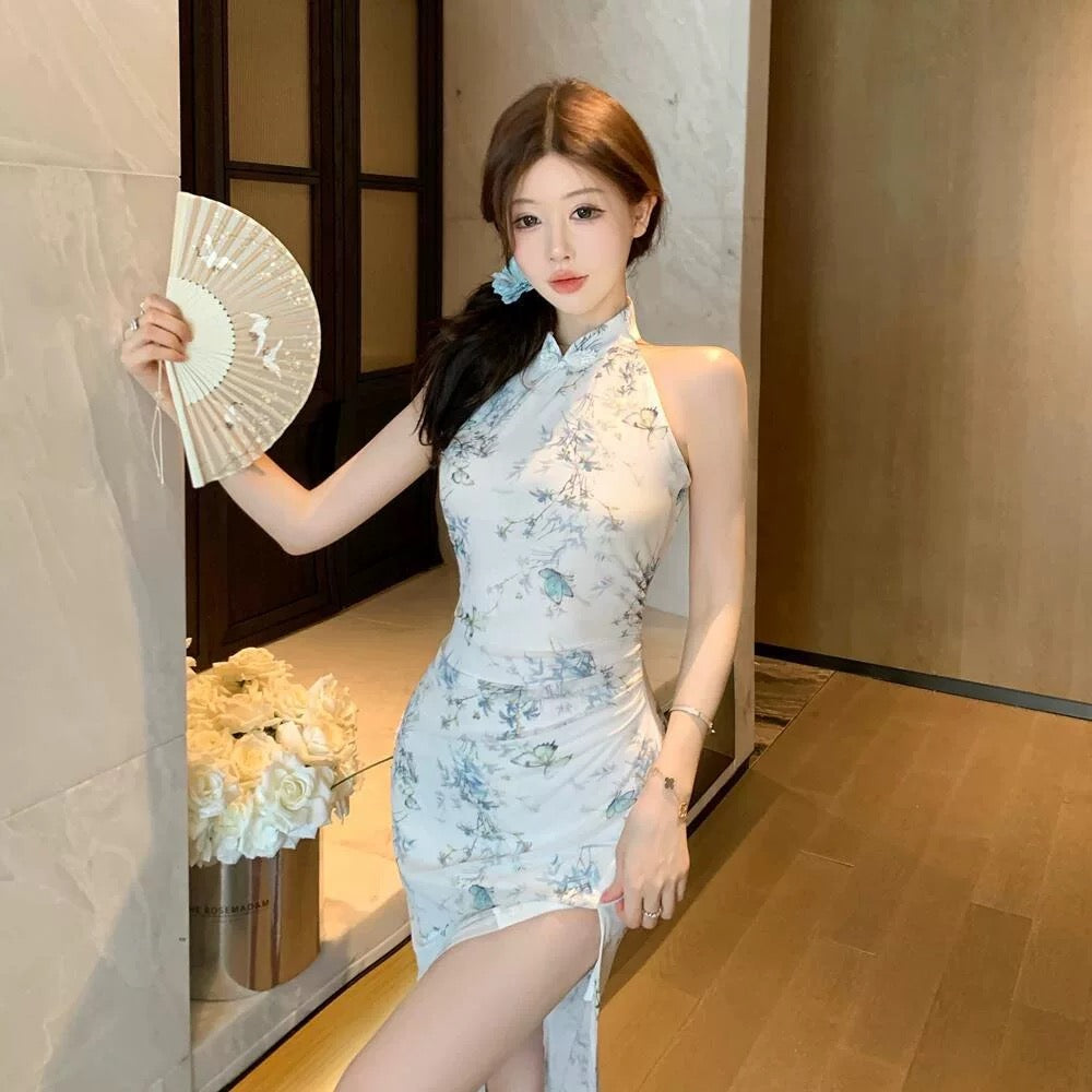 White Mesh Cheongsam CD018 Midi Dress (S, M)