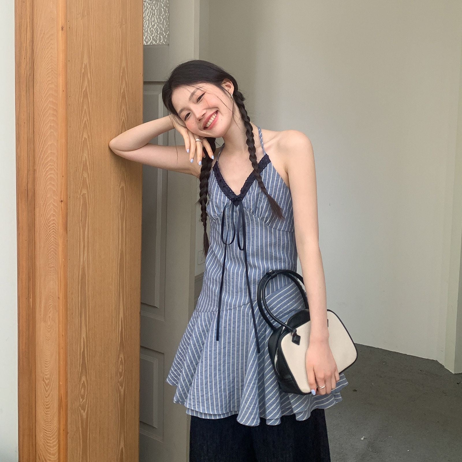 Navy Stripe Strap Mini Dress