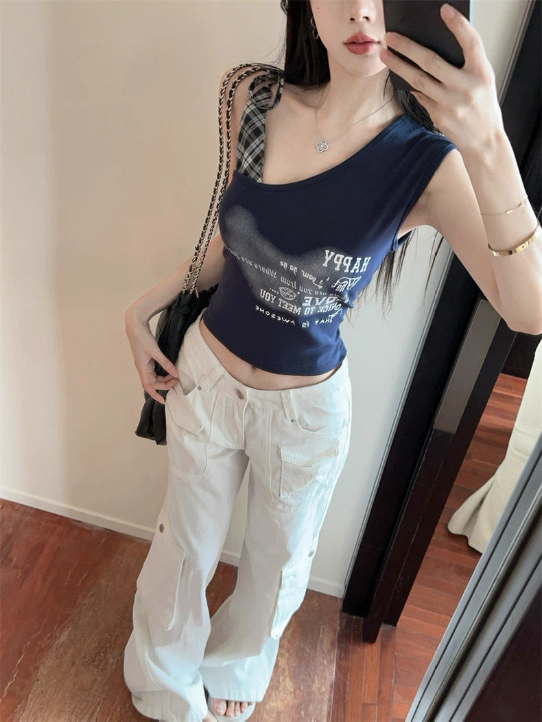 Navy Side Tie Sleeveless Top