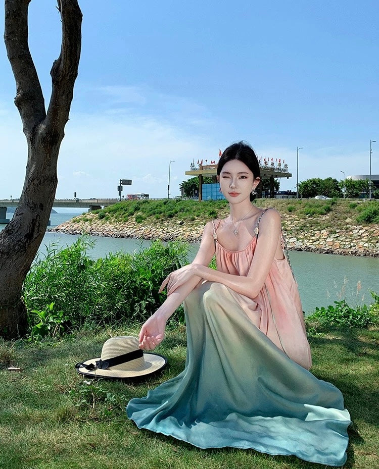Ombre Pink Blue Long Dress
