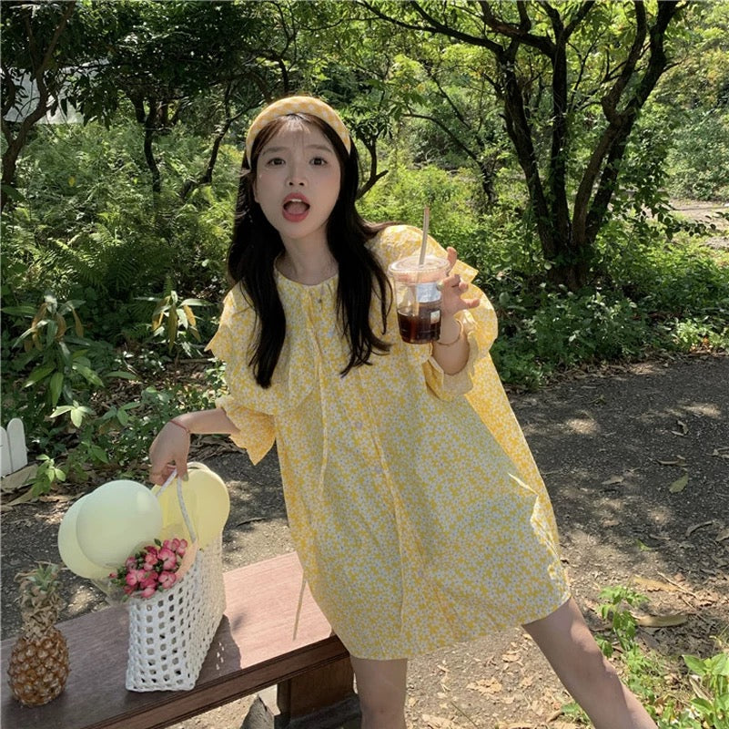 White Flower Dolly Yellow Long Top