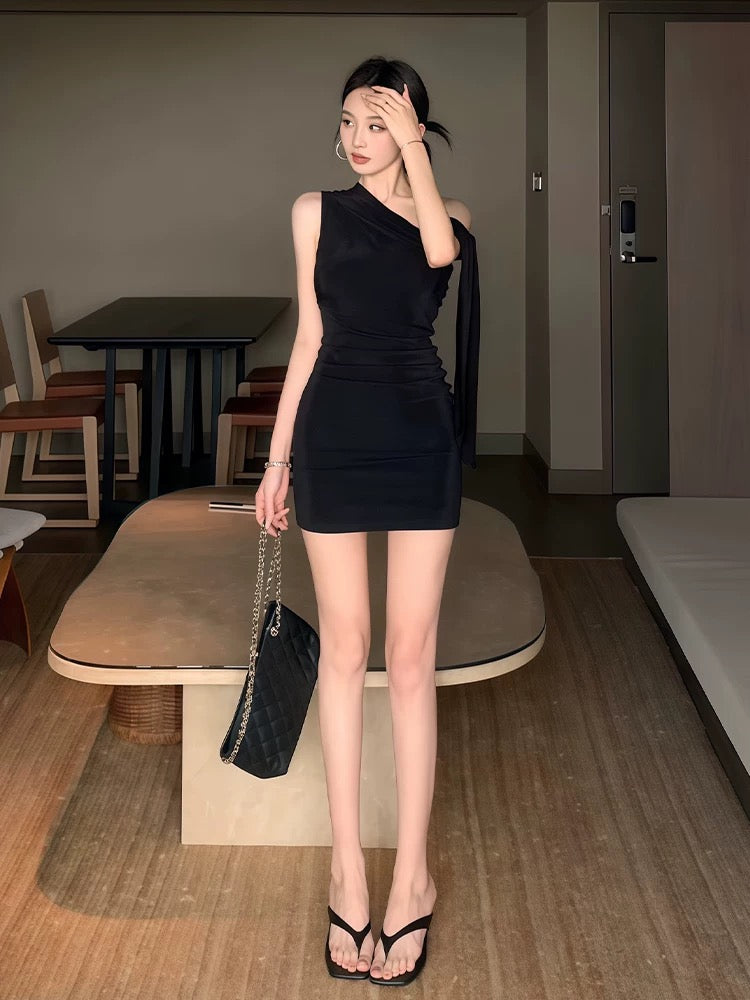 Black Off Side Shoulder Tube Dress