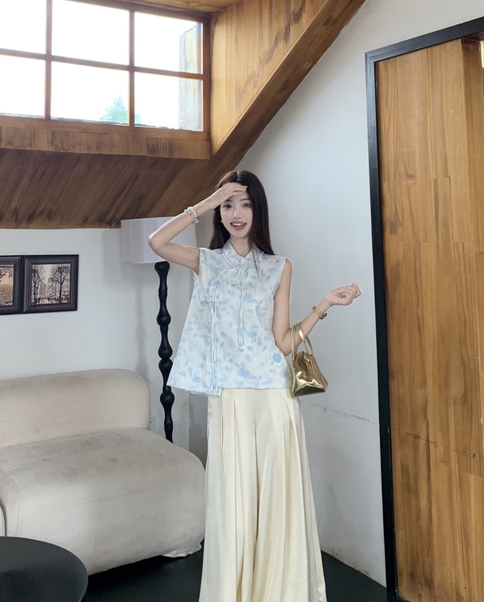 Blue Flo Cheongsam Vest Top