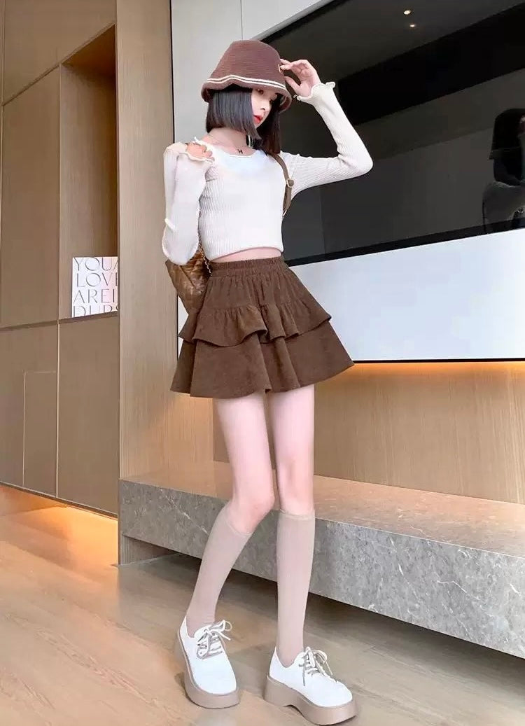 Corduroy/Cream Two Layer Skirt