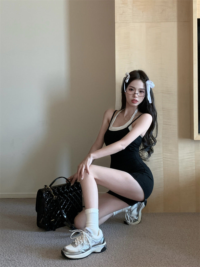White Black Strap Romper