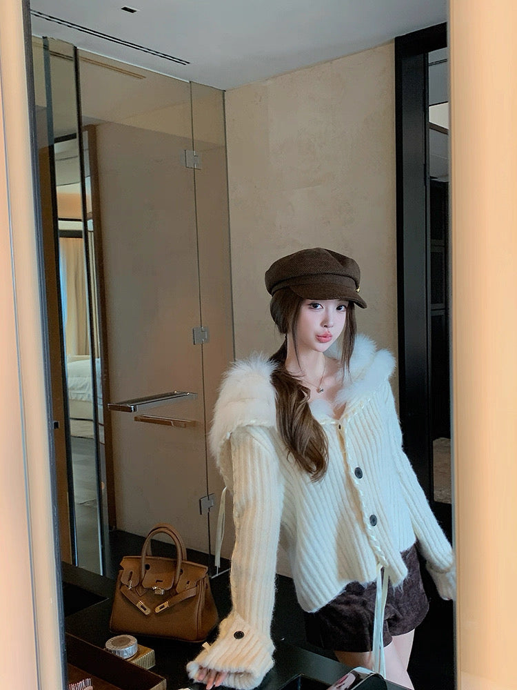 Cream Knitted Tie Sleeve Cardigan
