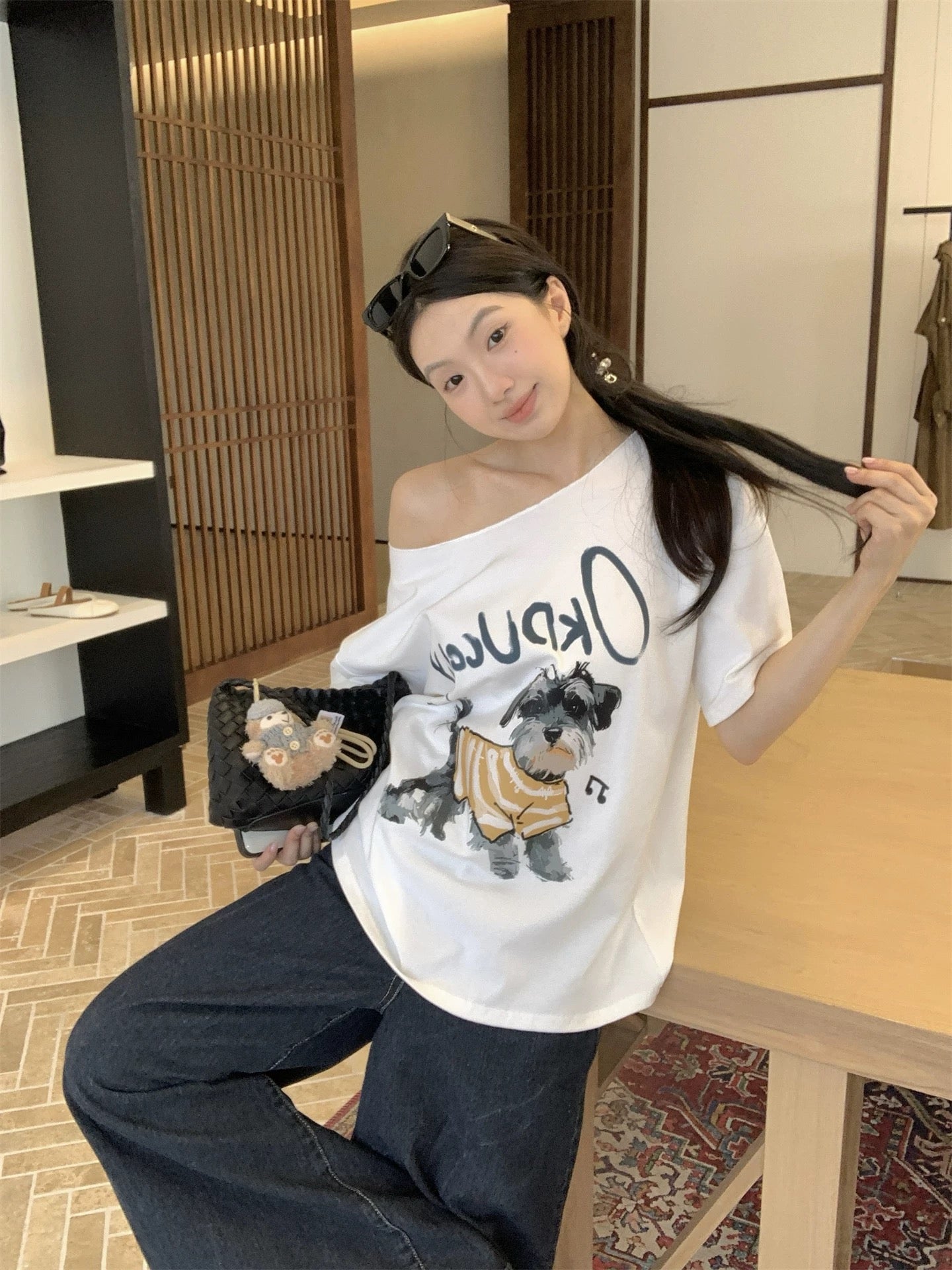 Schnauzer Off Side Shoulder Top Tee
