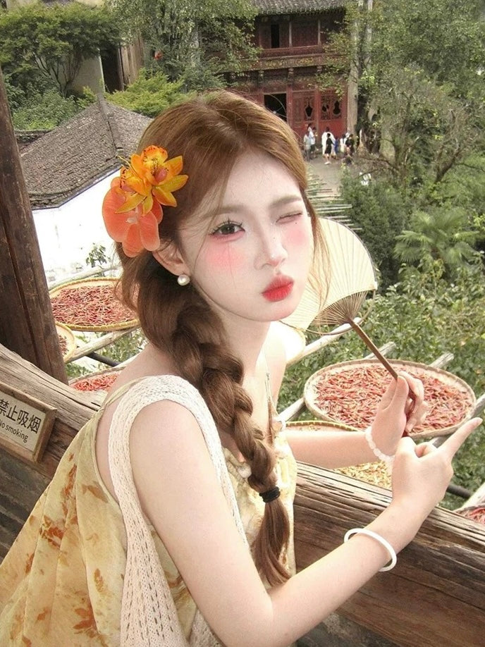 Summer FP13 Orange Floral Hair Pin Set