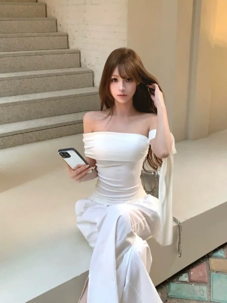 White Side Off Shoulder Sleeve Top