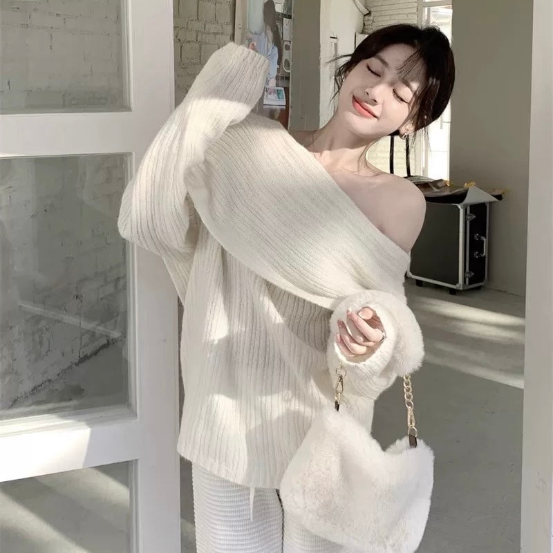 Off Shoulder Knitted Long Sleeve Top