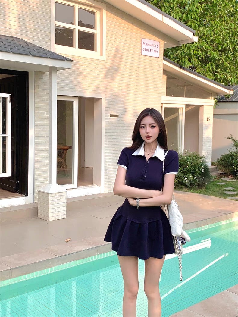 White Collar Navy Mini Dress