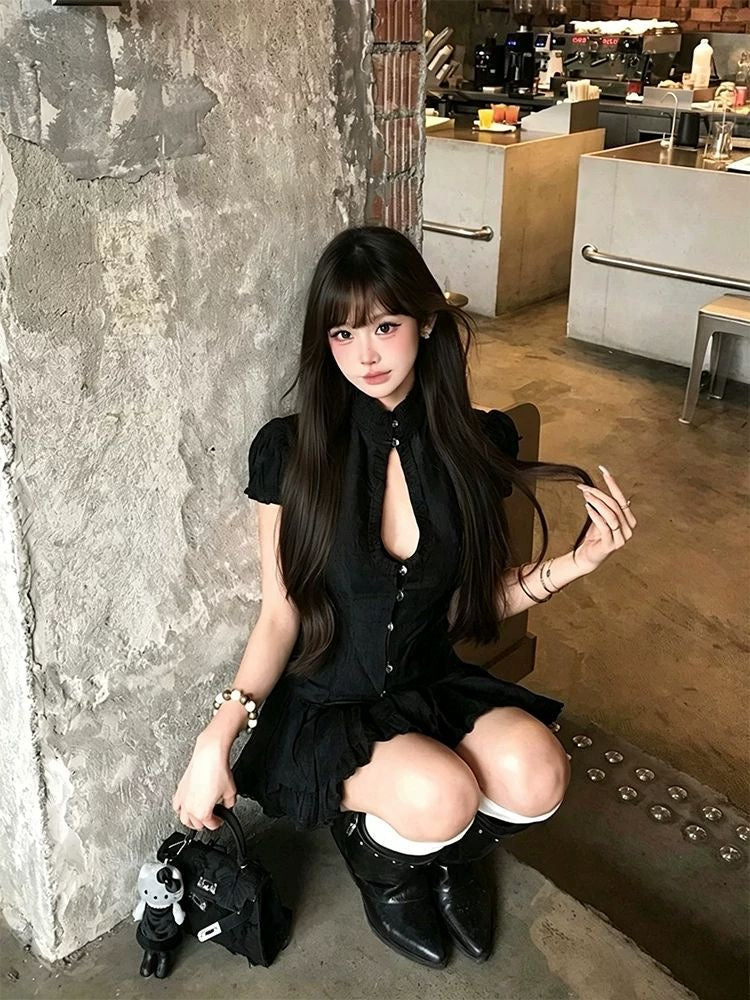 Black Top + Skort Two Piece Set (S, M)