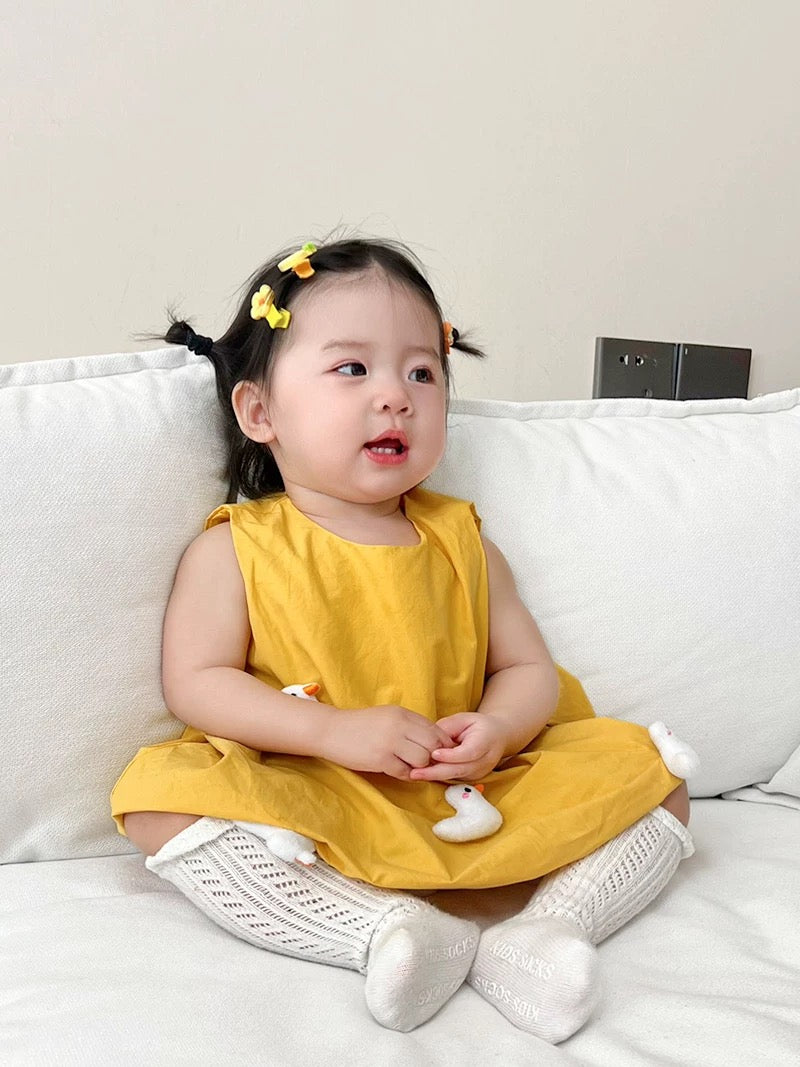 Little Girl Cute Duck Mustard Dress (90,100)