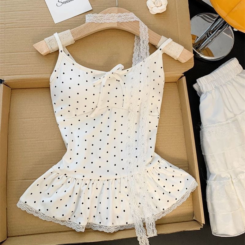 Polka Dot Top With Collar Strap