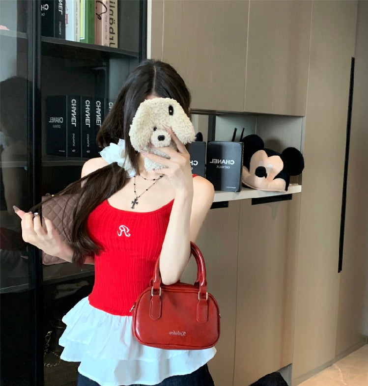 Mini White Layered Bottom R Strap Top (Red - S, L, Blue - S)