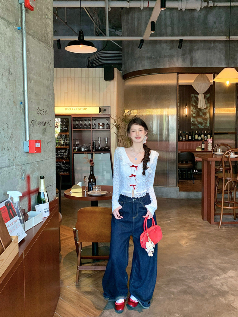 Red Bow Long Sleeve Top