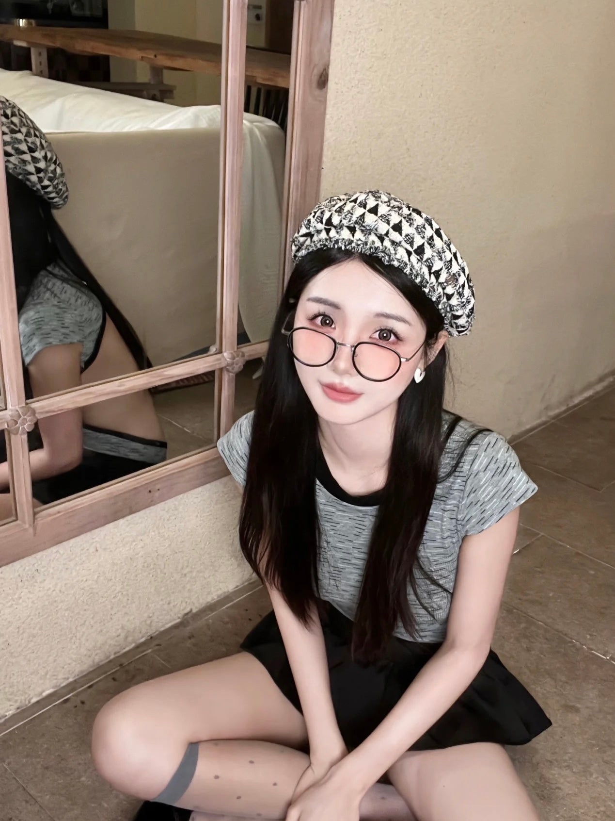 Bareback Grey Top + Low Waist Black Skort