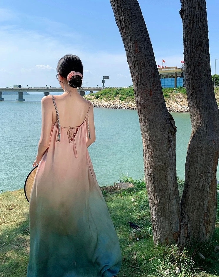Ombre Pink Blue Long Dress