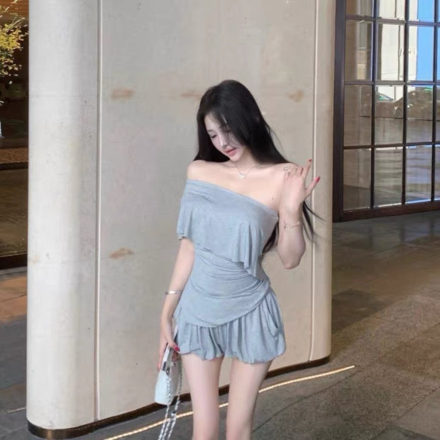 Grey Top + Mini Short Two Pieces Set