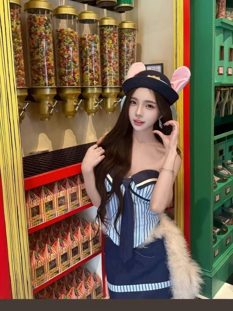 Sailor Tube Top + Skirt Two Pieces Set (S, M)