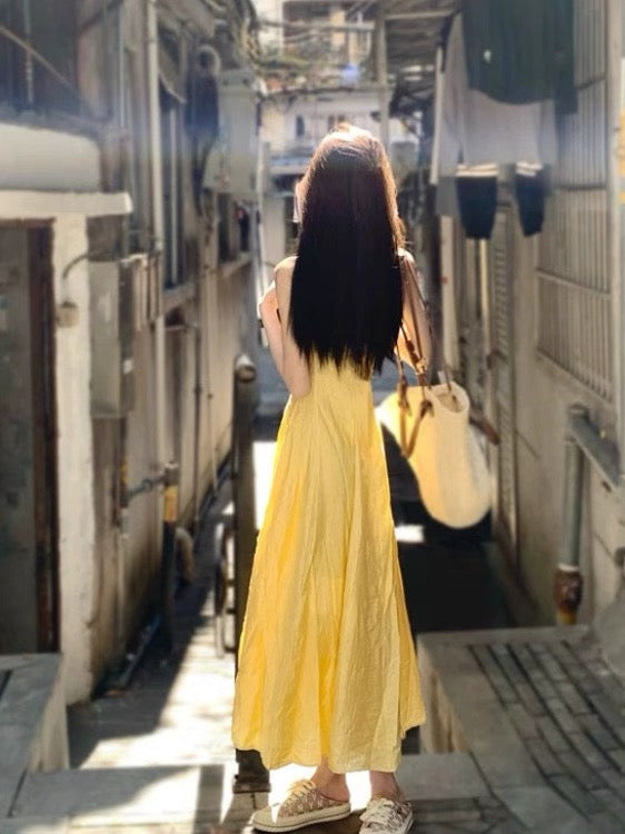 Strap Yellow Long Dress