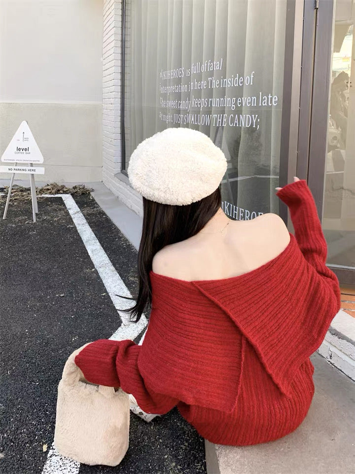Off Shoulder Knitted Long Sleeve Top