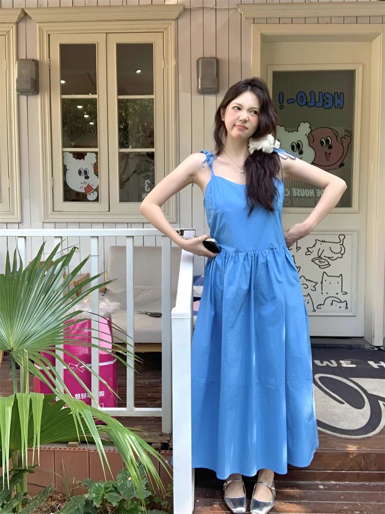 Blue Basic Tube Strap Long Dress