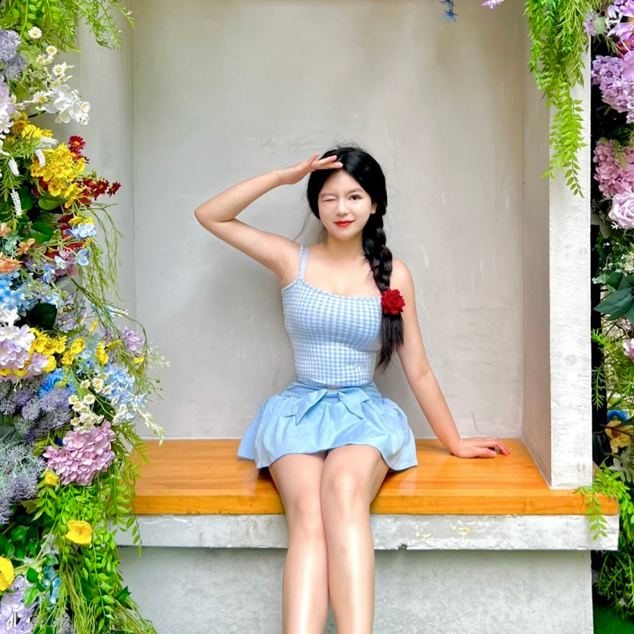 Bow Layered Mini Skirt (Blue, Pink) XS to S